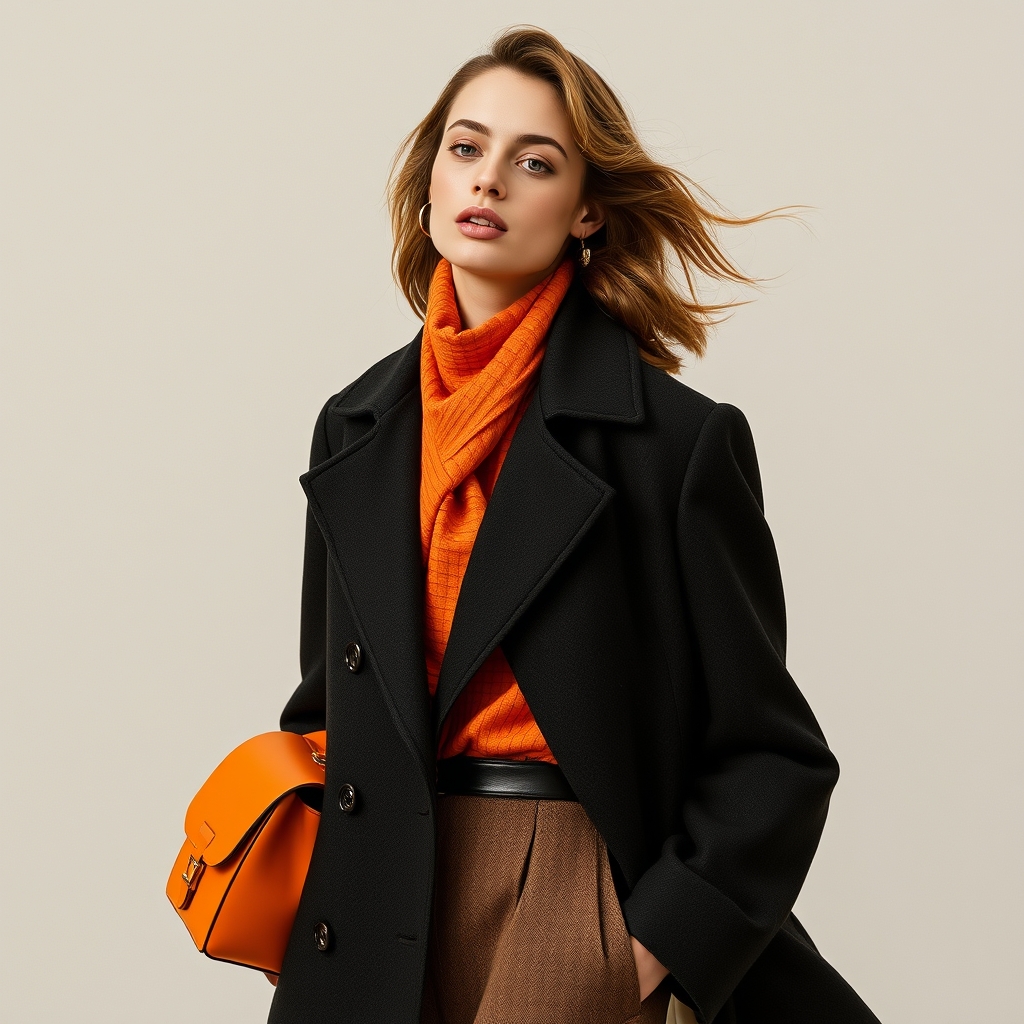 #Octave sac en cuir orange pleine fleur avec poignée et bandoulière amovible