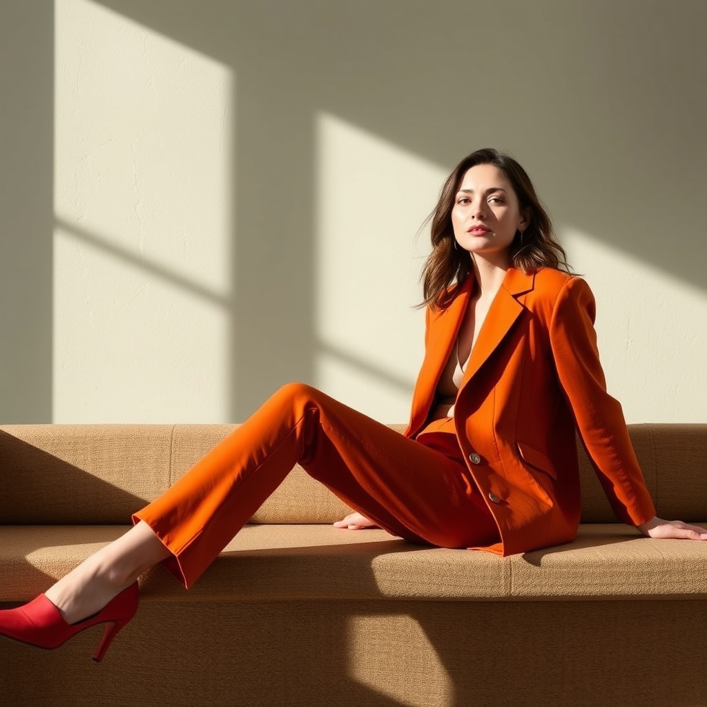#Octave sac en cuir orange pleine fleur avec poignée et bandoulière amovible