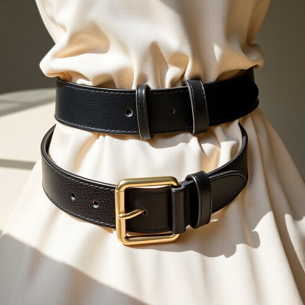 Ceinture large Lima en cuir vert grain naturel